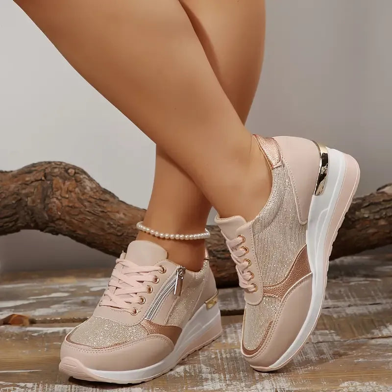 Nya ortopediska damsneakers med snörning och sidodragkedja