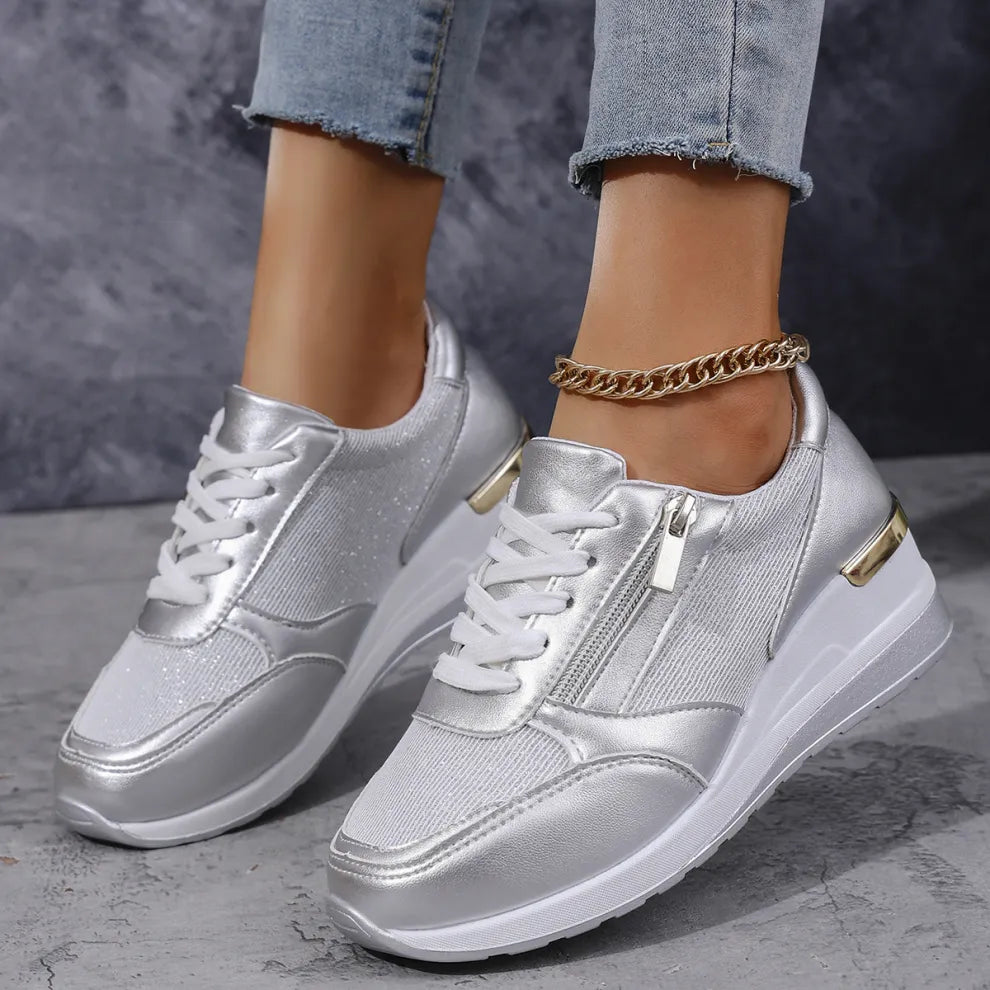 Nya ortopediska damsneakers med snörning och sidodragkedja