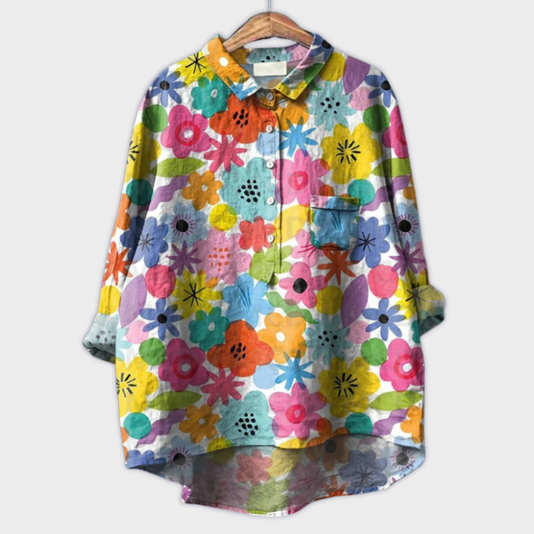 Magdalena – Handgjord dam-blus med blommönster