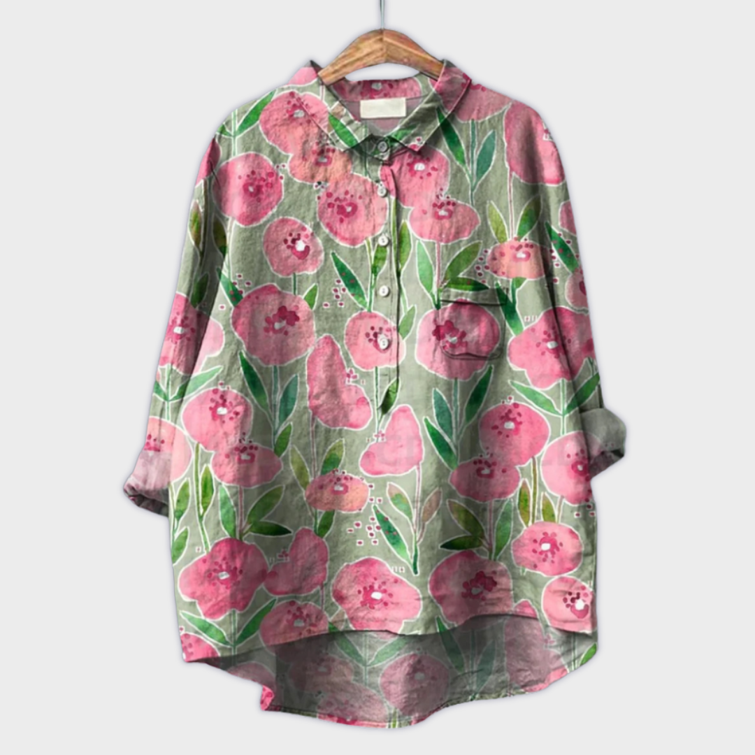 Magdalena – Handgjord dam-blus med blommönster