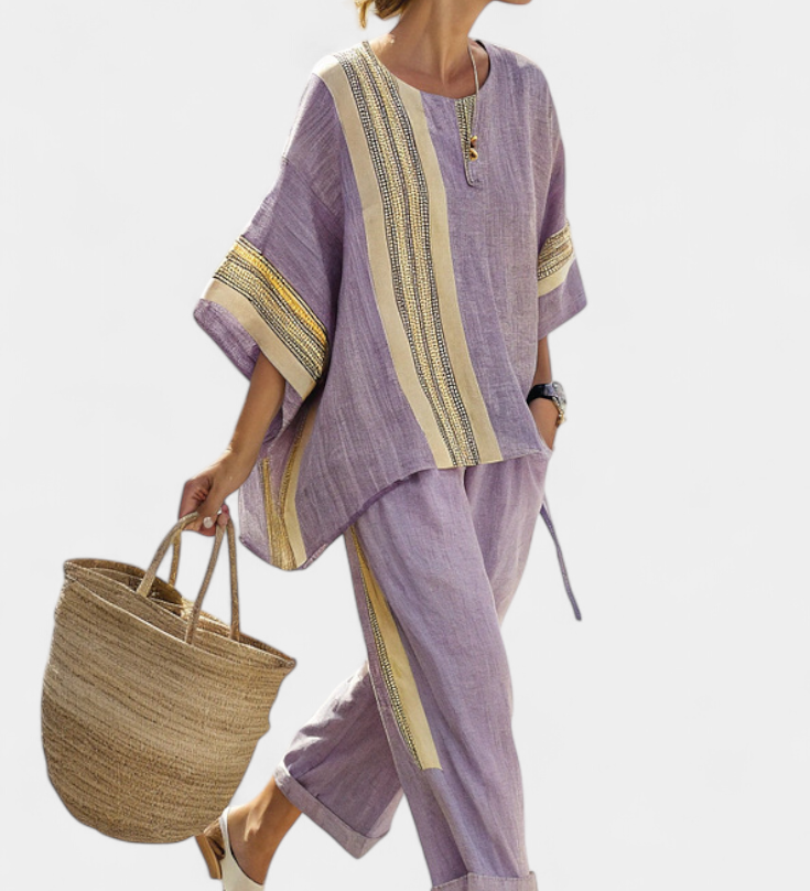 Terese – Oversize randig topp med vida byxor