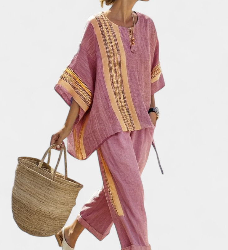 Terese – Oversize randig topp med vida byxor