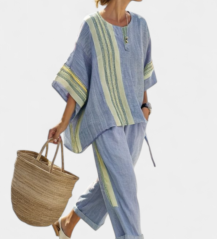 Terese – Oversize randig topp med vida byxor