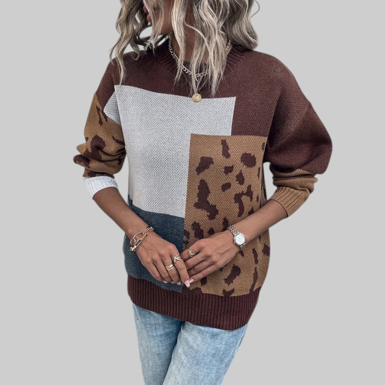 Le Clair – Vintage T-shirt med leopardmönster och lapptäcksdetaljer