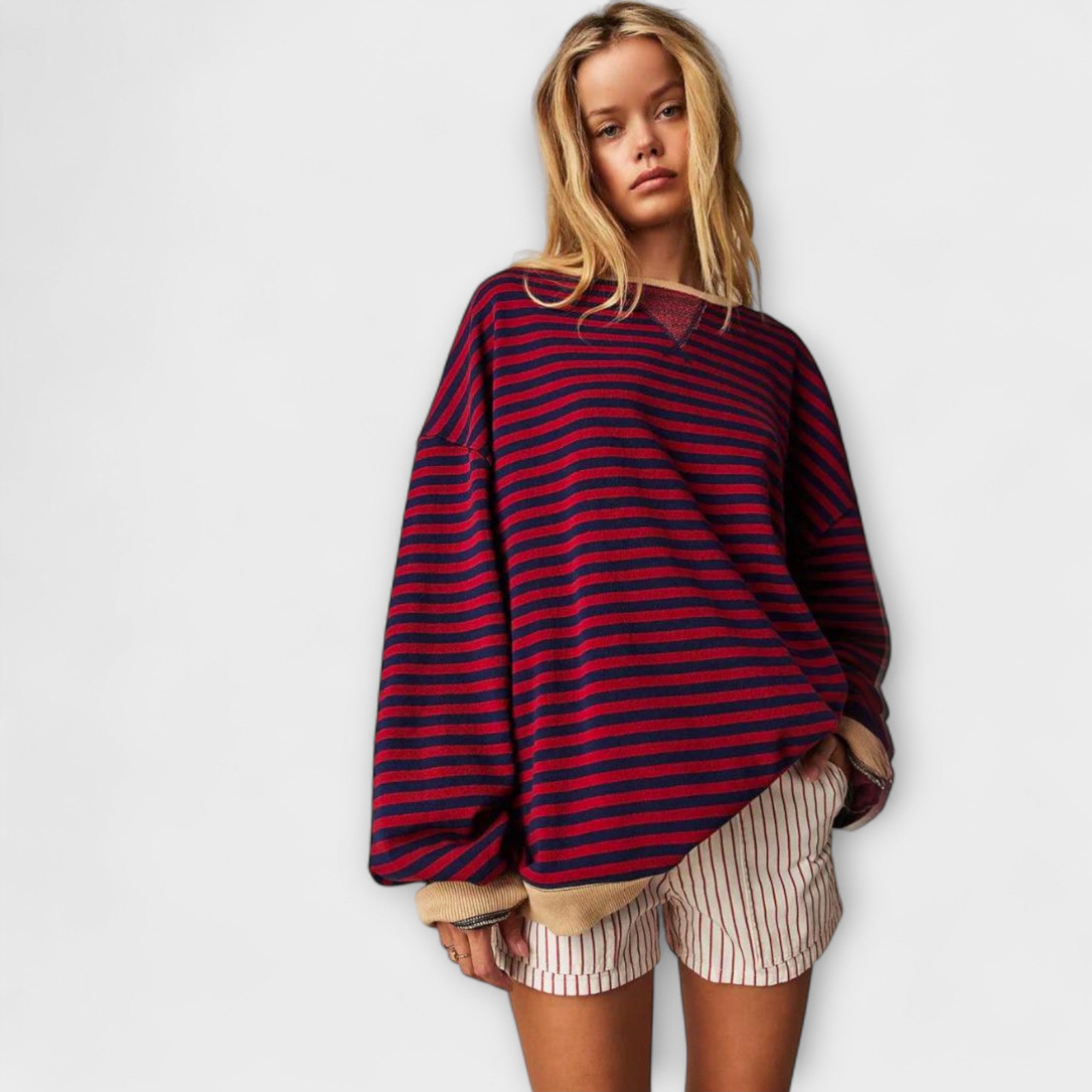 Mary – Randig oversize stickad kofta