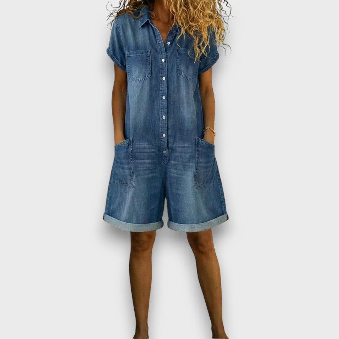 Tindra – Vintageoverall i bomull med jeansmönster