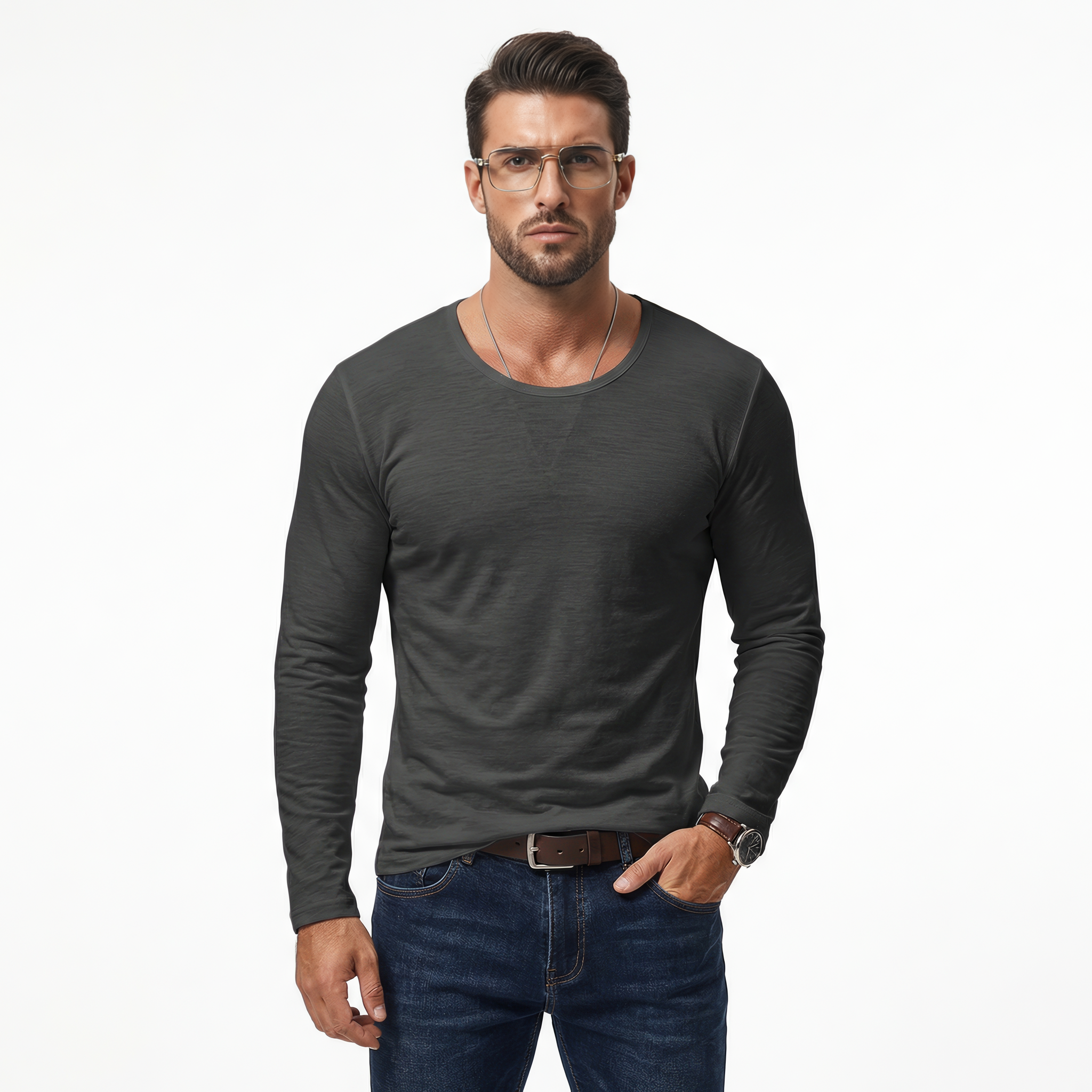 Slim fit långärmad tröja för herr med elastisk komfort