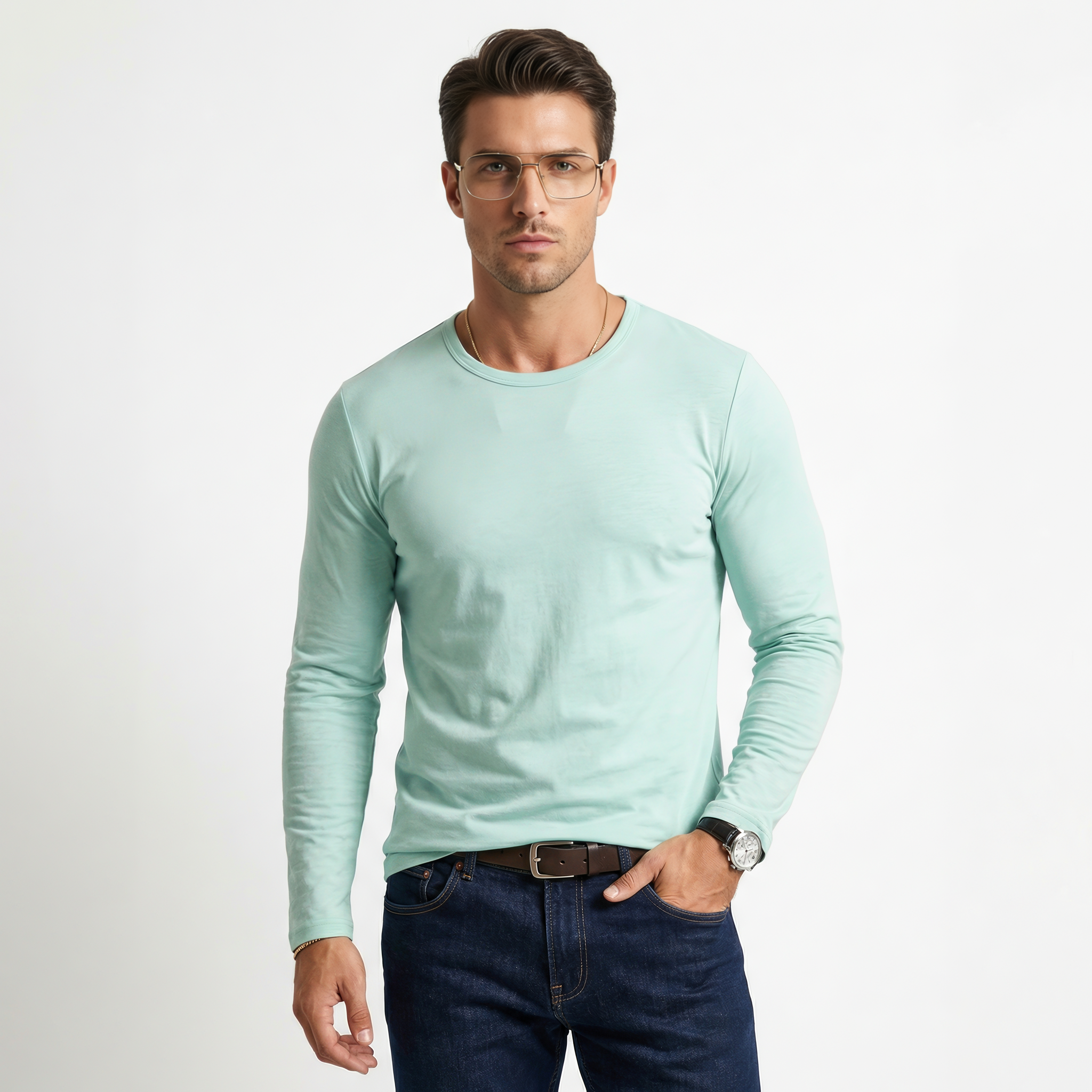 Slim fit långärmad tröja för herr med elastisk komfort