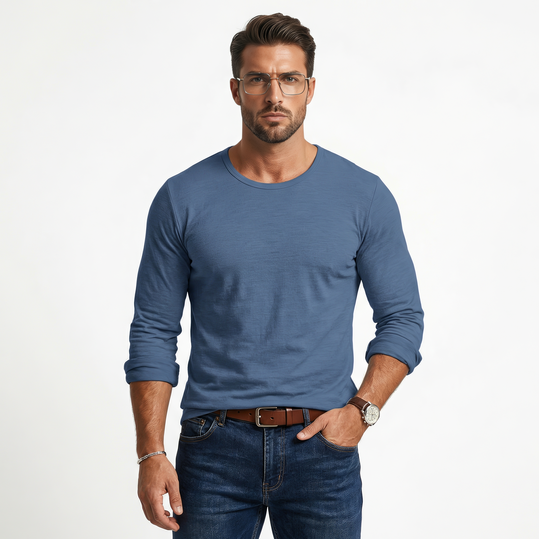Slim fit långärmad tröja för herr med elastisk komfort